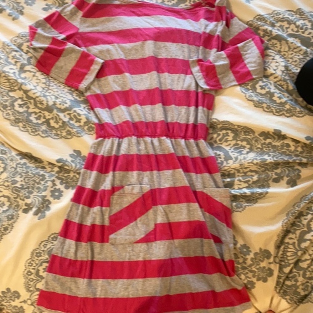 Womens Medium Anthro Pink Striped LongSleeve Dress